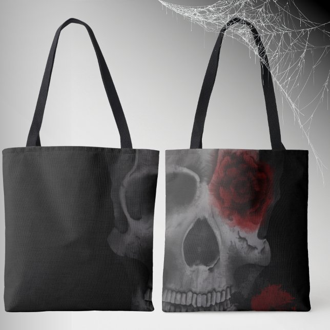 Gothic Skull and Red Roses muted Tote Bag (Creator Uploaded)