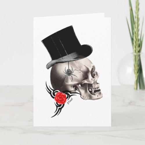 Gothic skull and rose tattoo style card