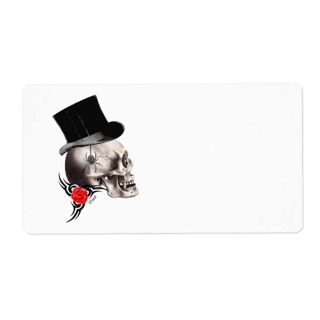 Gothic skull and rose tattoo style label (Front)