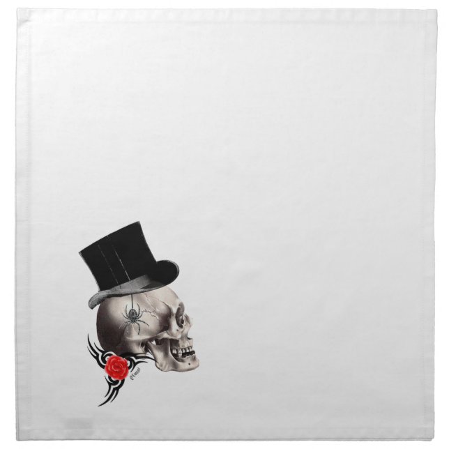Gothic skull and rose tattoo style napkin (Front)