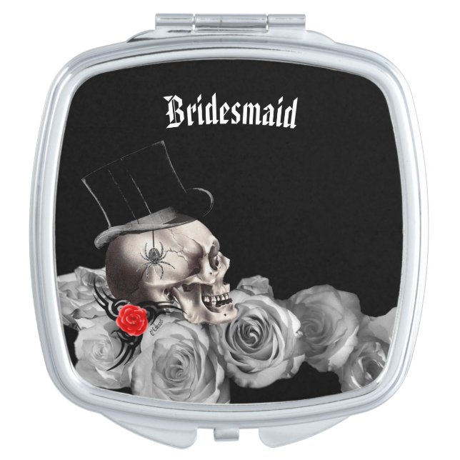 Gothic Skull and Roses Compact Mirror (Front)