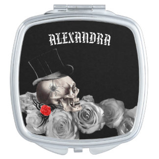 Gothic Skull and Roses Compact Mirror