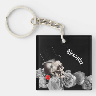 Gothic Skull and Roses Keychain