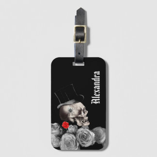 Gothic Skull and Roses Luggage Tag