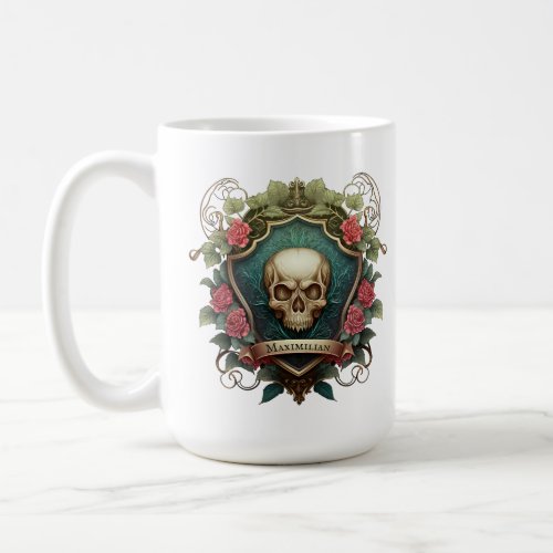 Gothic Skull And Roses Ornament Shield Design Coffee Mug