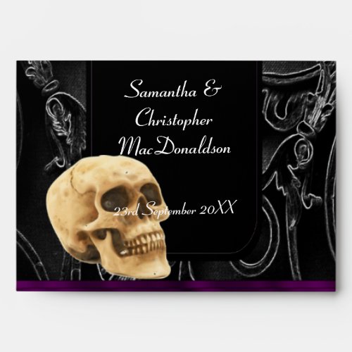 Gothic skull and  wedding damask envelope