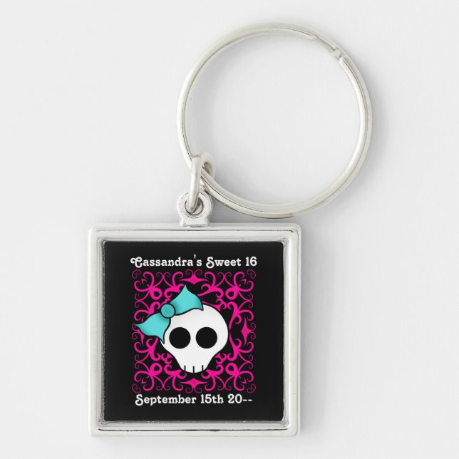 Gothic skull birthday keepsake sweet 16 keychain (Front)