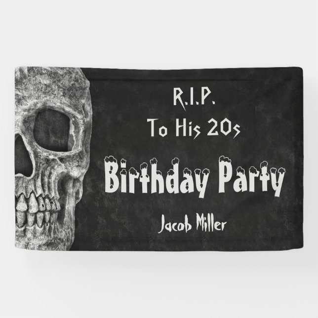Gothic Skull Birthday Party RIP To His 20s Banner (Horizontal)