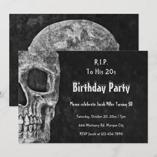 Gothic Skull Birthday Party RIP To His 20s Invitation (Front/Back)