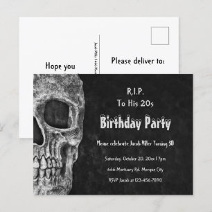 Gothic Skull Birthday Party RIP To His 20s Invitation Postcard