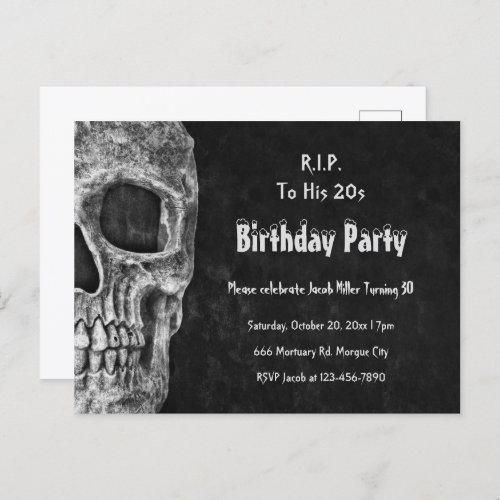Gothic Skull Birthday Party RIP To His 20s Invitation Postcard