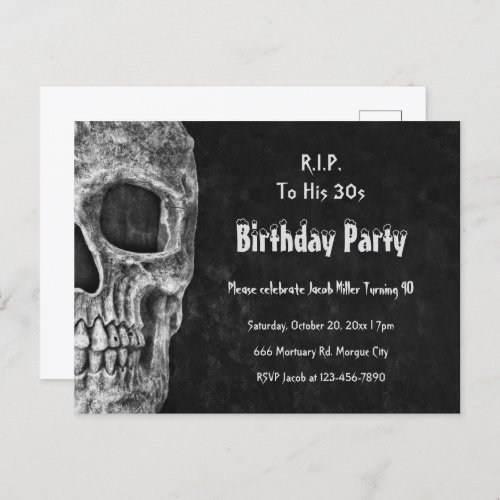 Gothic Skull Birthday Party RIP To His 30s Invitation Postcard