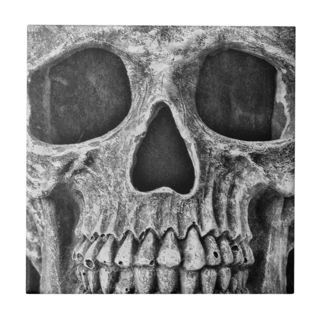 Gothic Skull Black And White Grunge Cool Ceramic Tile (Front)
