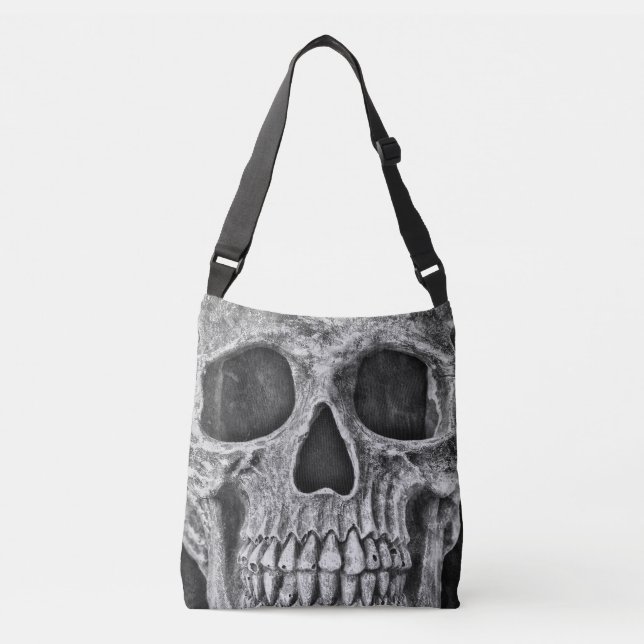 Gothic Skull Black And White Grunge Cool Crossbody Bag (Front)