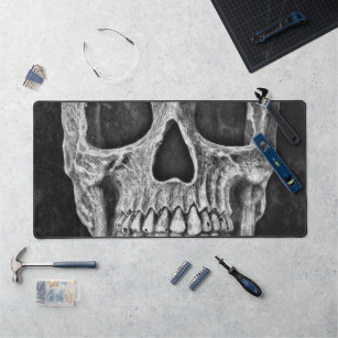 Gothic Skull Black And White Grunge Cool Desk Mat
