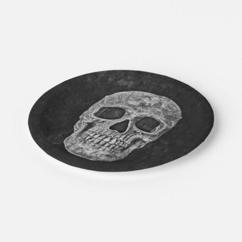 Gothic Skull Black And White Grunge Cool Paper Plates
