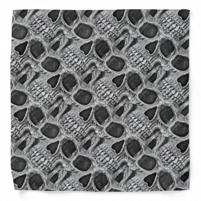 Gothic Skull Black And White Grunge Cool Pattern Bandana (Front)