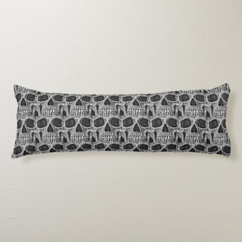 Gothic Skull Black And White Grunge Cool Pattern Body Pillow