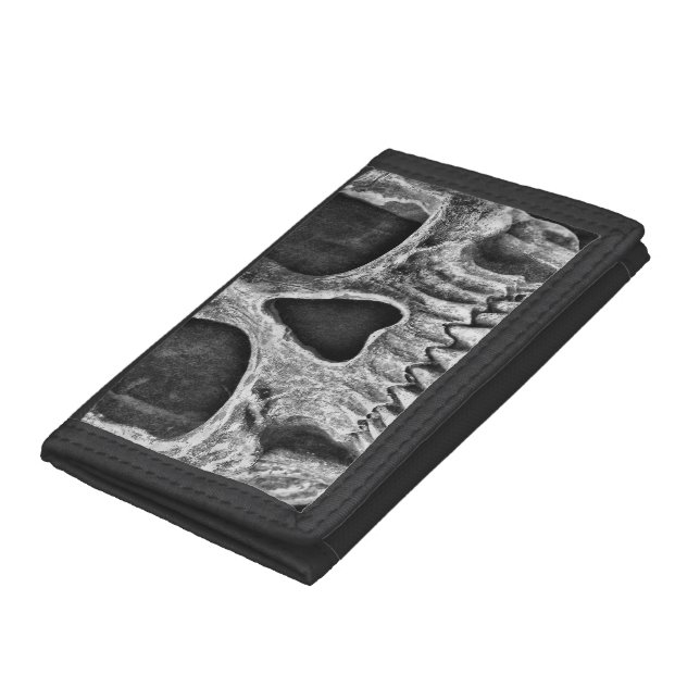 Gothic Skull Black And White Grunge Cool Trifold Wallet (Bottom)