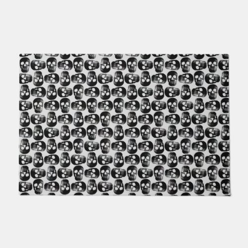 Gothic Skull Black And White Negative Spooky Doormat
