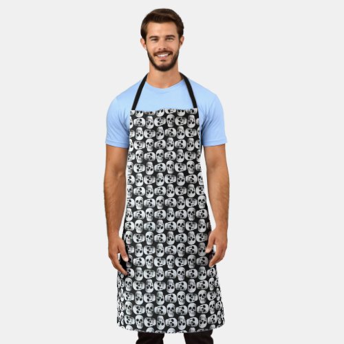 Gothic Skull Black And White Scary Pattern Design Apron