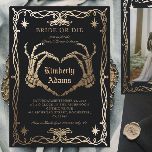 Gothic Skull Black Bridal Shower  Invitation