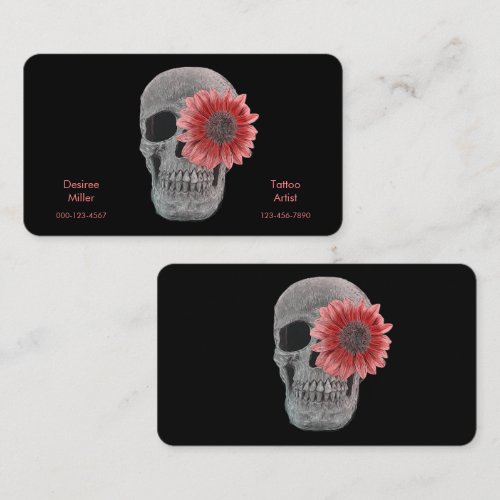 Gothic Skull Black Orange Brown Girly Tattoo Shop Business Card