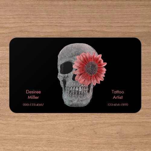 Gothic Skull Black Orange Brown Girly Tattoo Shop Clear Business Cards