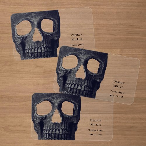 Gothic Skull Black Professional Tattoo Shop Clear Business Cards