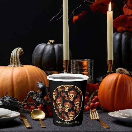 Gothic Skull Black Red Rose Crown Halloween Party Paper Cups