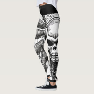 Gothic Skull Black & White Grunge Yoga Leggings