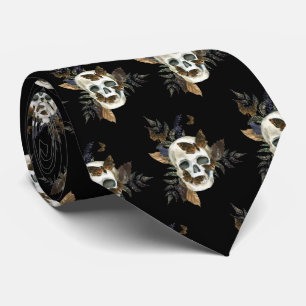 Gothic Skull Botanical Black Neck Tie