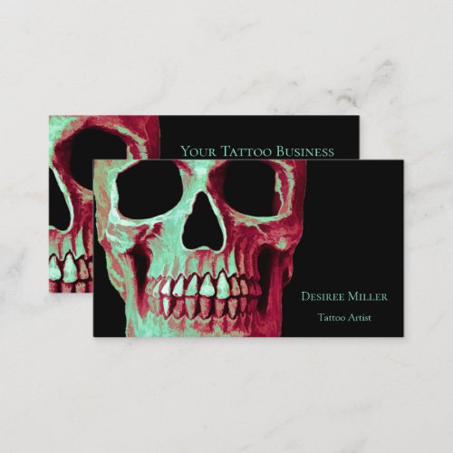 Gothic Skull Brown Teal Green Tattoo Shop Business Card