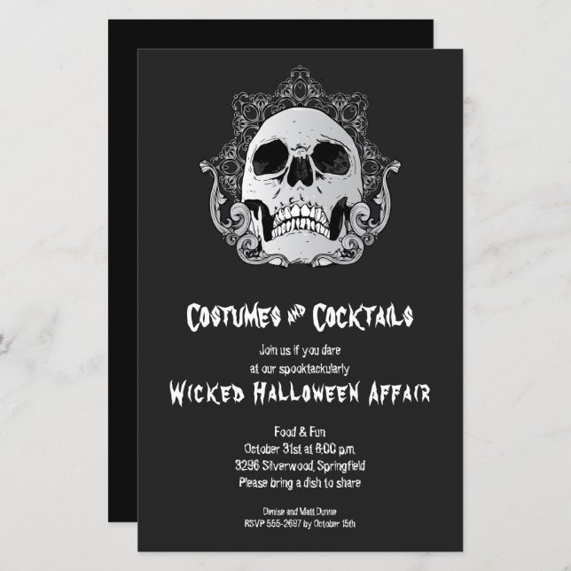 Gothic Skull Budget Halloween Invitations (Front/Back)