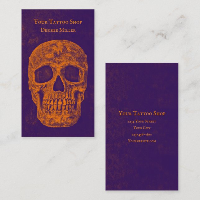 Gothic Skull Burnt Orange Purple Texture Business Card (Front/Back)