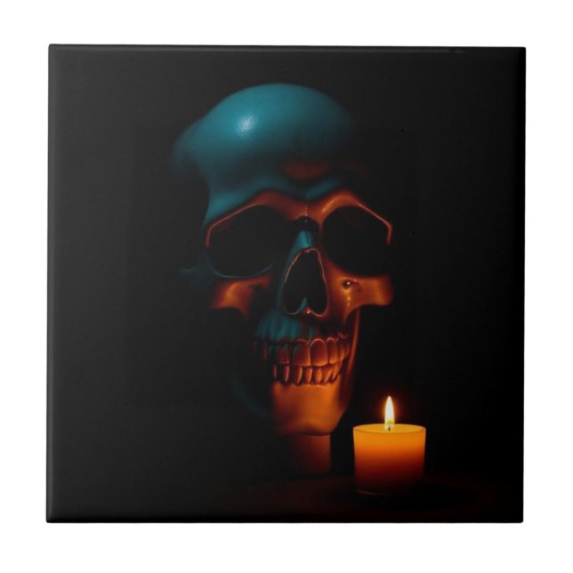 Gothic Skull Candle Halloween Ceramic Tile (Front)
