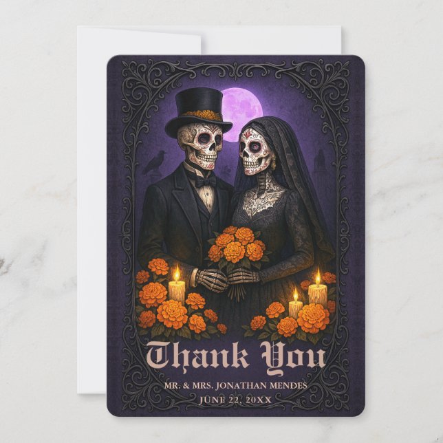 Gothic Skull Candy Couple Wedding Thank You (Front)