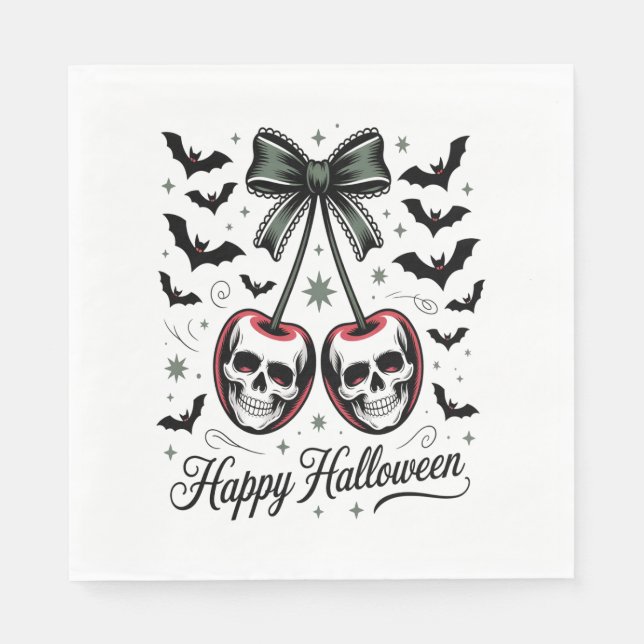 Gothic Skull Cherry Halloween Napkins (Front)
