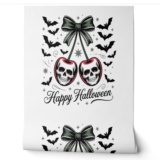 Gothic Skull Cherry Halloween Wallpaper (Unrolling)