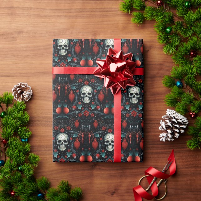 Gothic Skull Christmas Ornament Wrapping Paper (Holiday Gift)