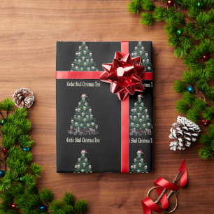 Gothic Skull Christmas Tree   Alternative Spooky  Wrapping Paper