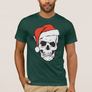 Gothic Skull Christmas with Santa Hat Graphic T-Shirt