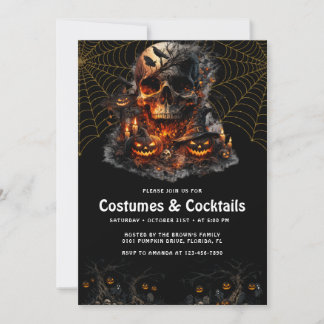 Gothic Skull Cocktails and Costumes Halloween Part Invitation
