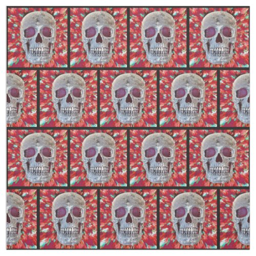 Gothic Skull Colorful Red Abstract Pop Art Fabric