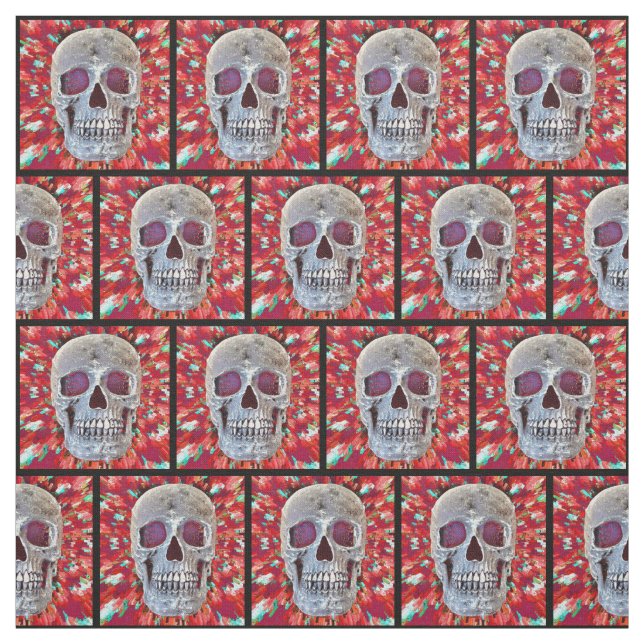 Gothic Skull Colorful Red Abstract Pop Art Fabric (Swatch)