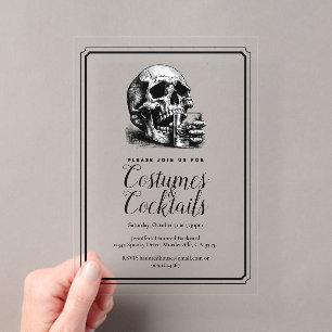 Gothic Skull Costume Cocktail Halloween Party Acrylic Invitations