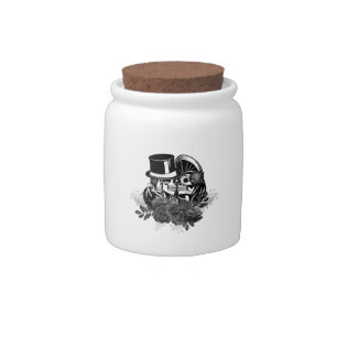 Gothic Skull Couple And Black Roses Eternal Love Candy Jar