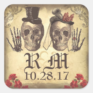 Gothic Skull couple Day of Dead Wedding Stickers