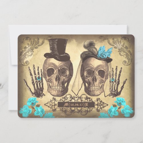 Gothic Skull Couple Day of The Dead Wedding Invite