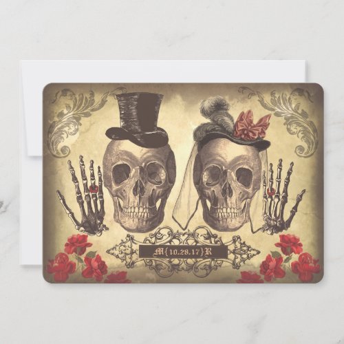 Gothic Skull Couple Day of The Dead Wedding Invite